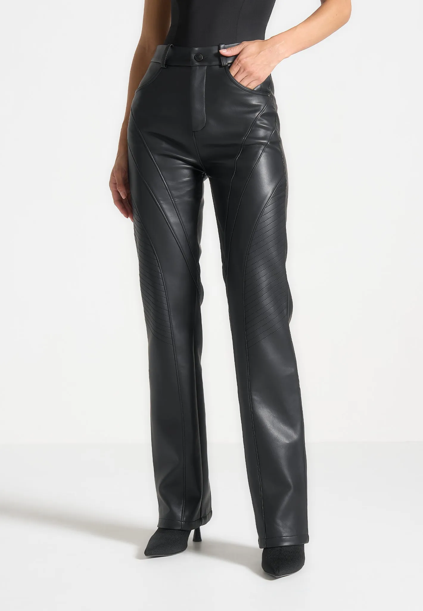 Leather Biker Trousers - Black