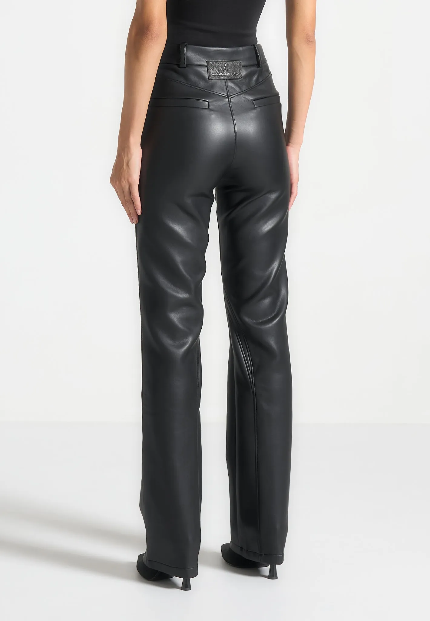 Leather Biker Trousers - Black