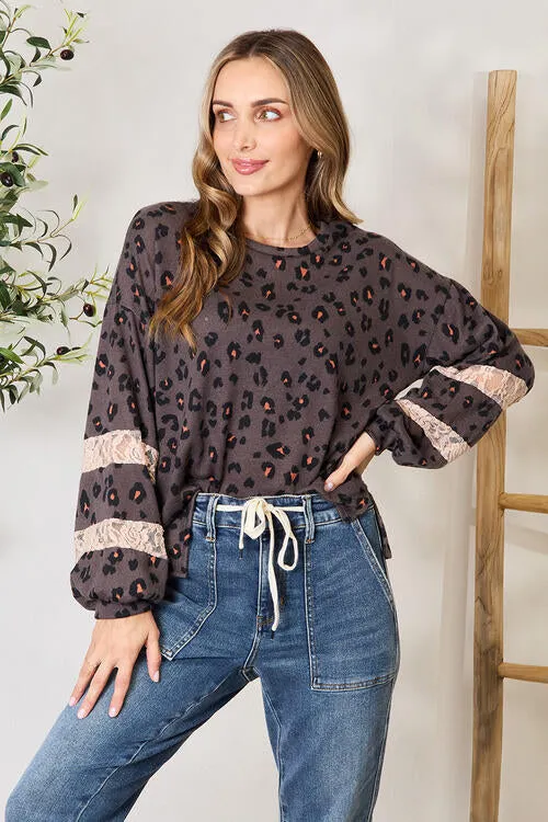 Leopard Lace Detail Blouse