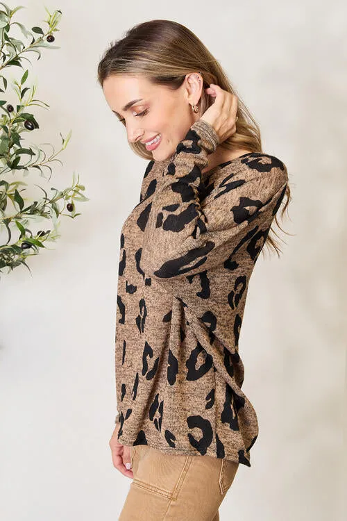 Leopard V-Neck Long Sleeve Tee