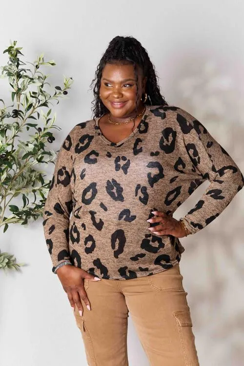 Leopard V-Neck Long Sleeve Tee