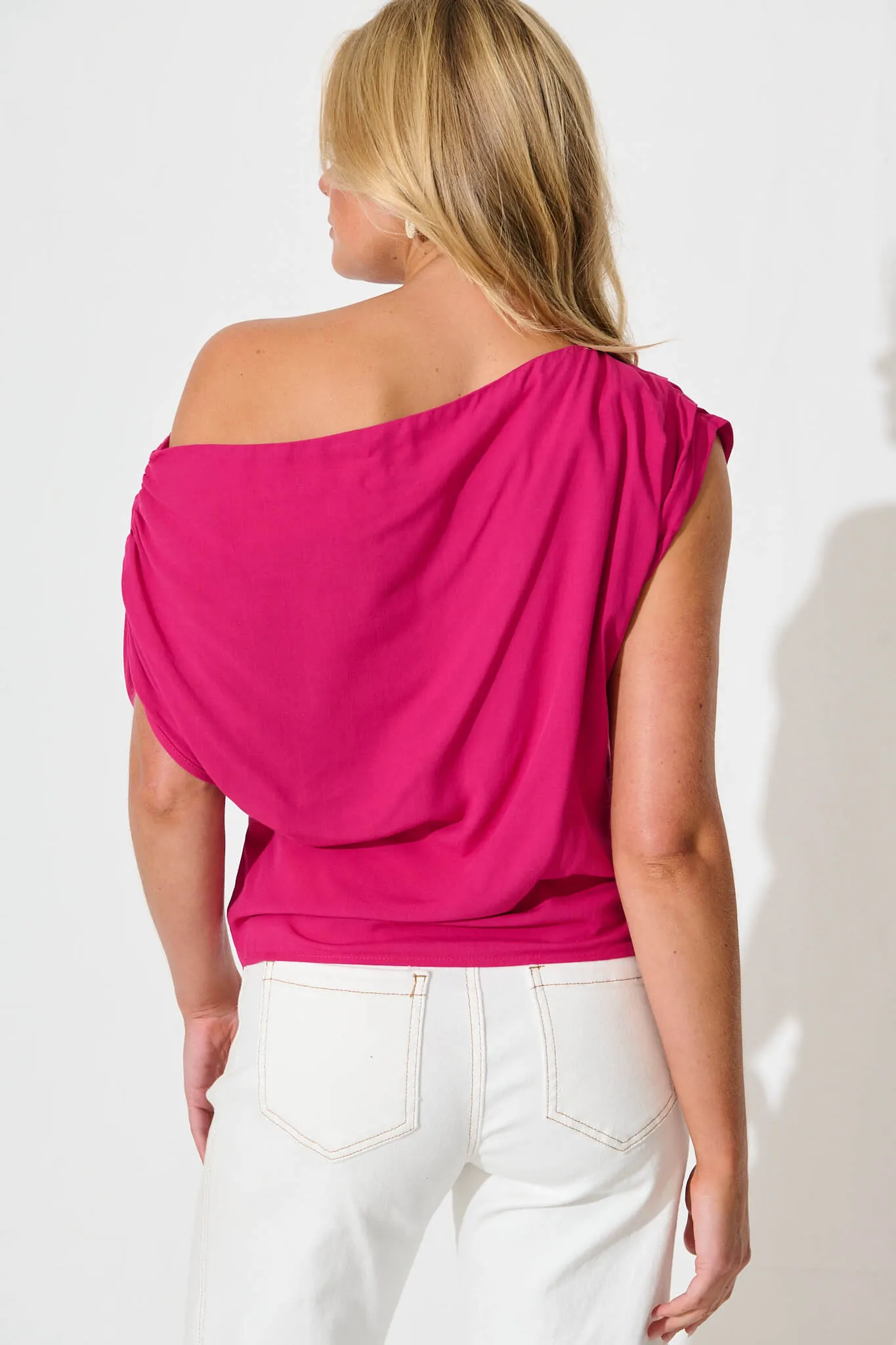 Liana Off Shoulder Top in Hot Pink