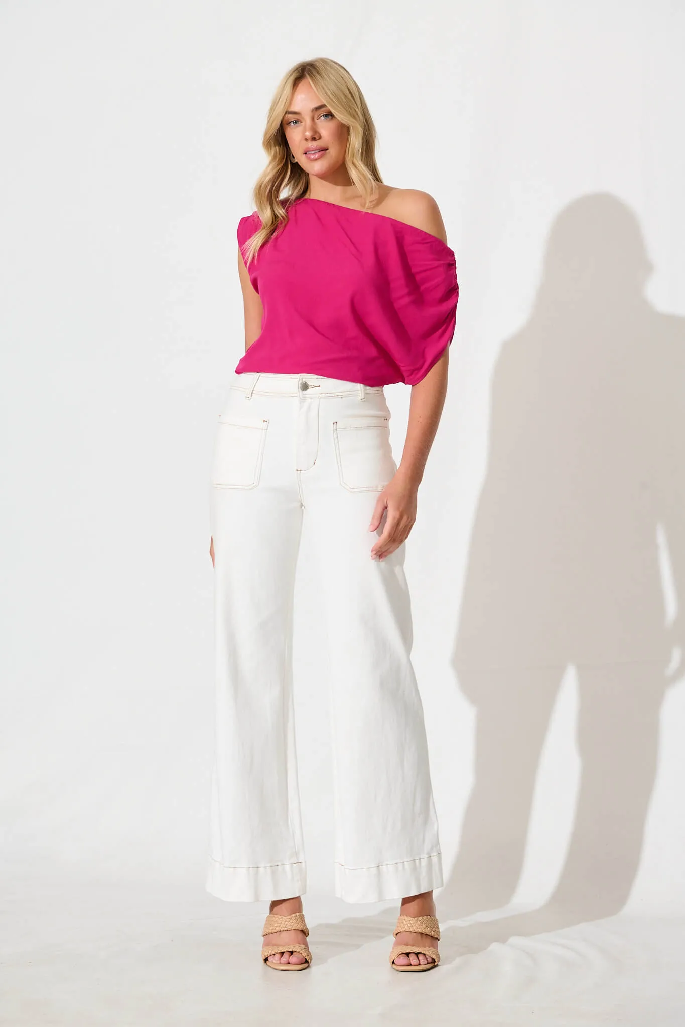 Liana Off Shoulder Top in Hot Pink