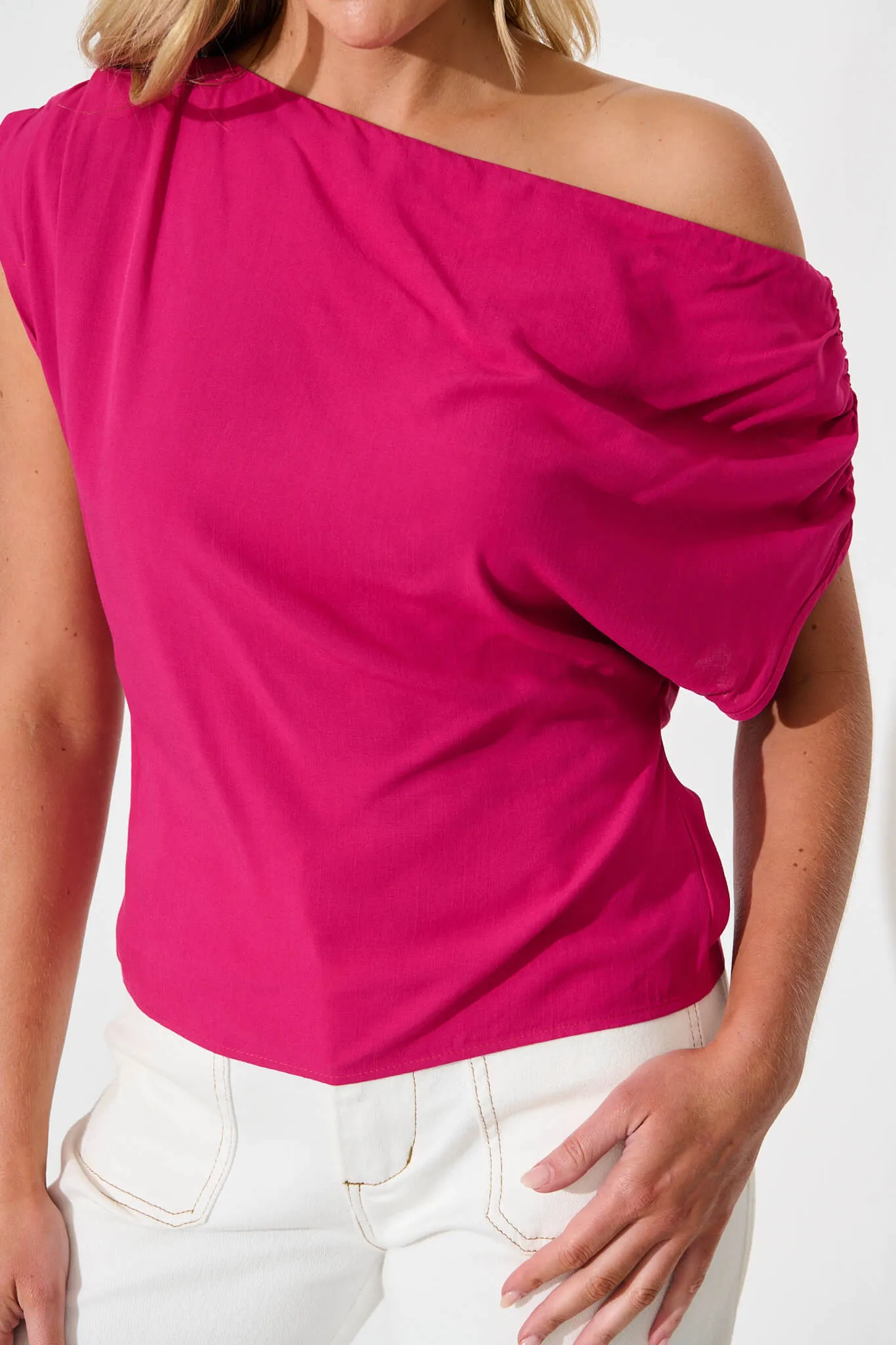 Liana Off Shoulder Top in Hot Pink