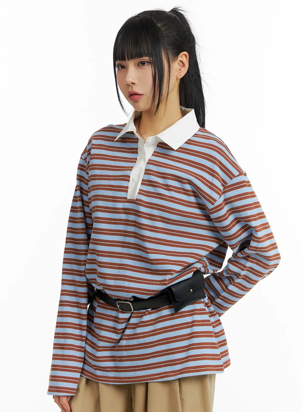 Striped Collar Long Sleeve Tee