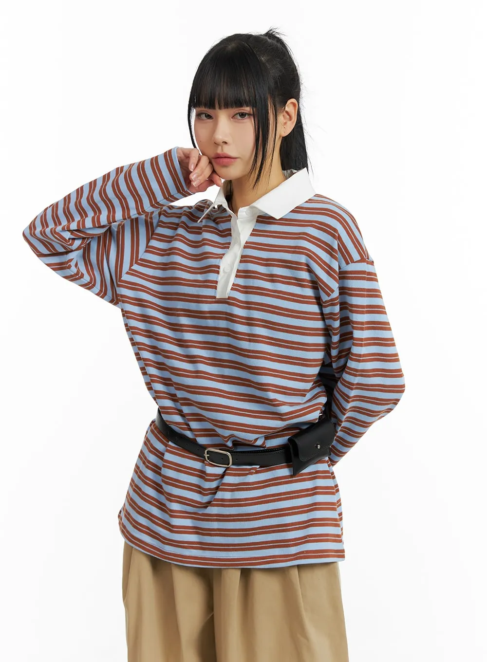 Striped Collar Long Sleeve Tee