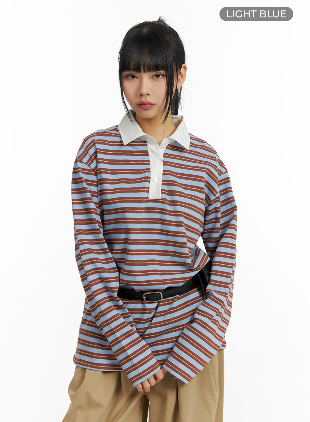 Striped Collar Long Sleeve Tee