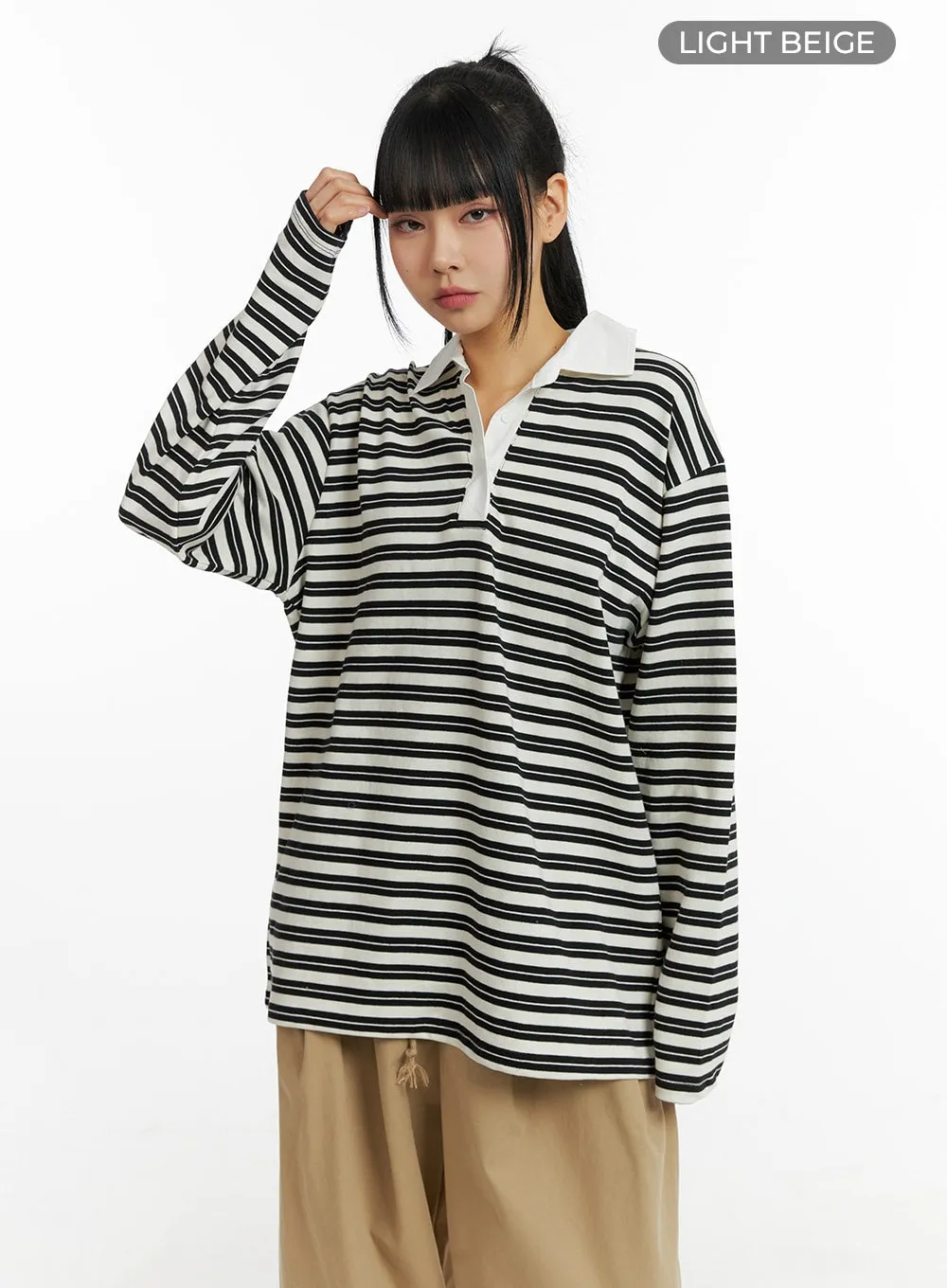 Striped Collar Long Sleeve Tee