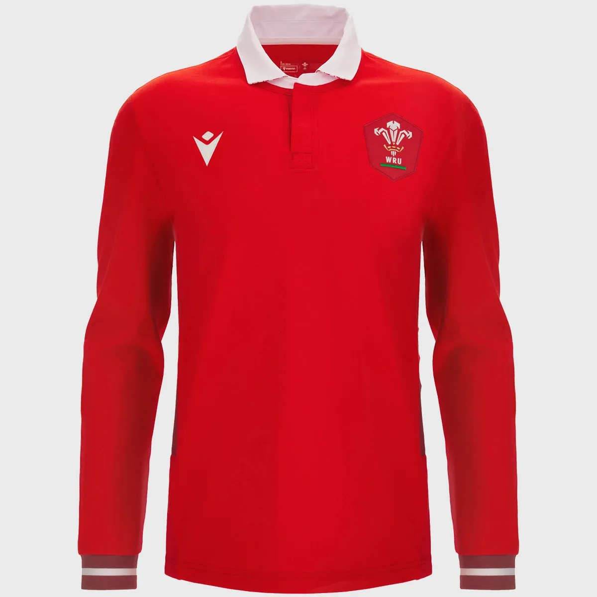 Macron Wales Men's Home Cotton Long Sleeve Rugby Shirt 2023/24