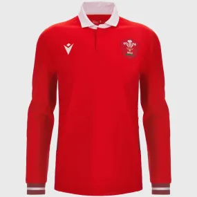 Macron Wales Men's Home Cotton Long Sleeve Rugby Shirt 2023/24