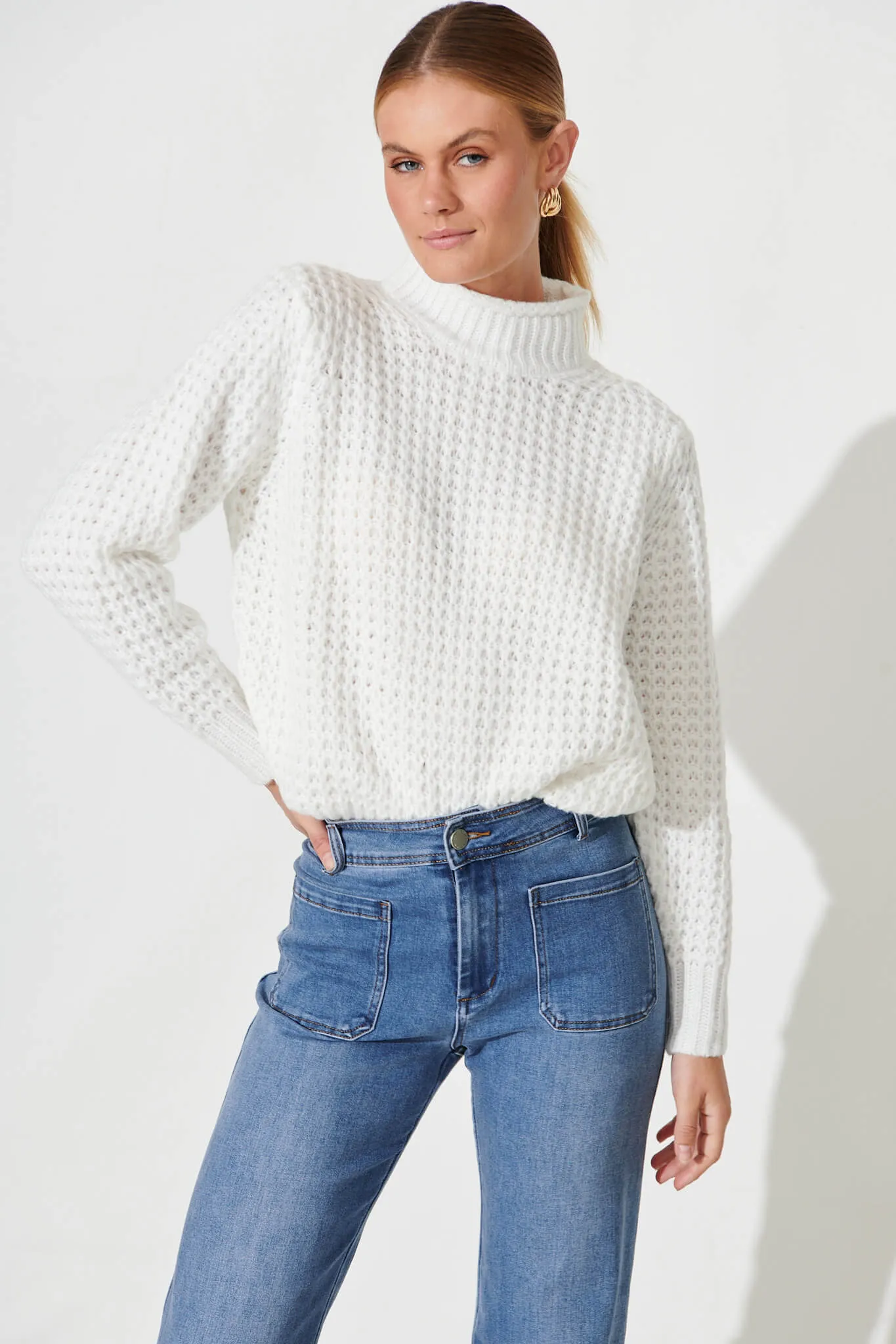 Madeleine Knit In White Wool Blend