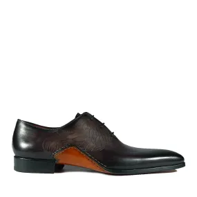 Men's Magnanni 24133 Black & Gray Leather Whole-cut Oxfords