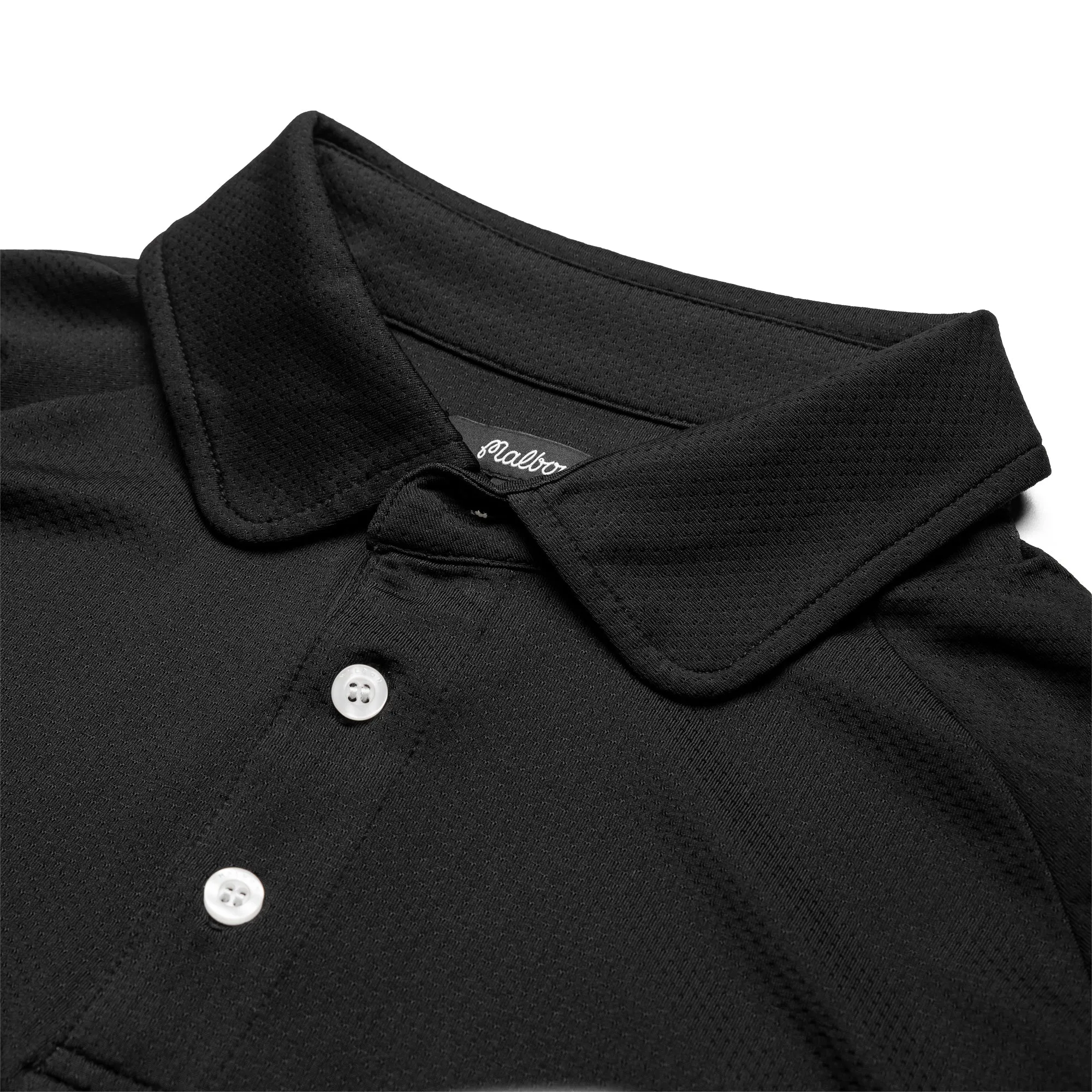 Malbon Golf x Politics Raglan Sleeve Mesh Polo - Black