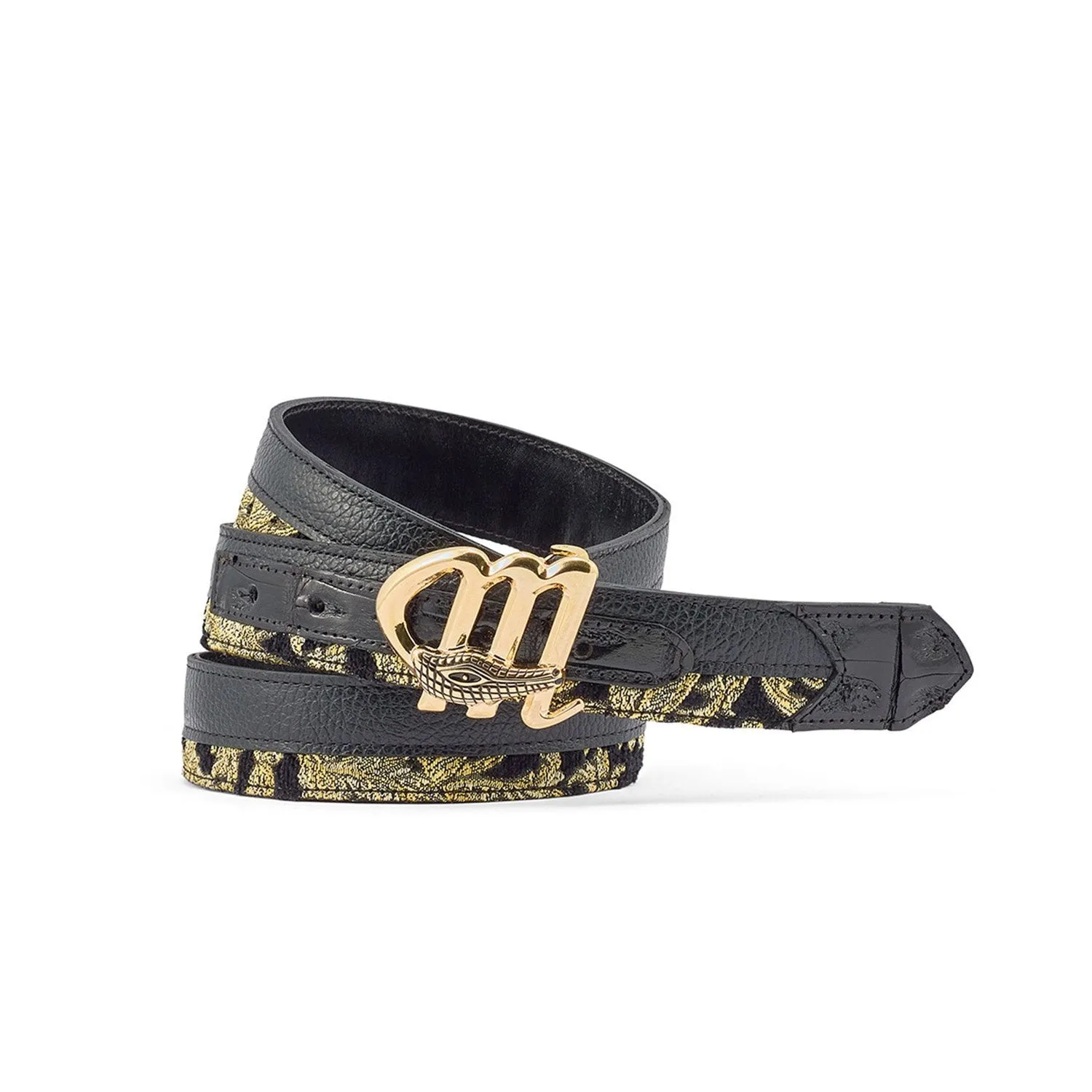 Mauri 0102/35 Men's Black & Gold Crocodile / Didier Fabric Belt (MAB1030)