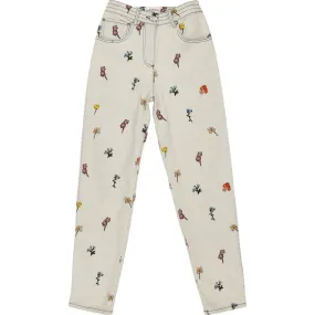 Meadows Cream Floral Embroidered Jeans