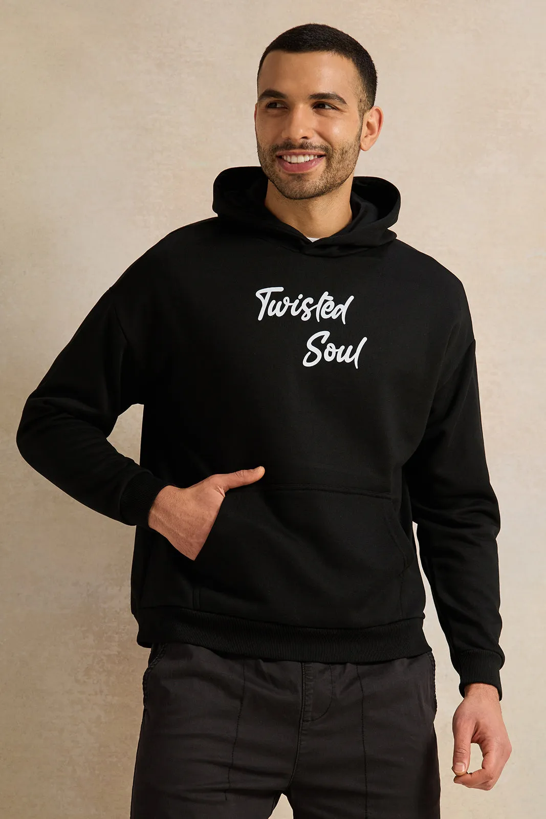 Men Black Oversize Hooded Sweatshirt