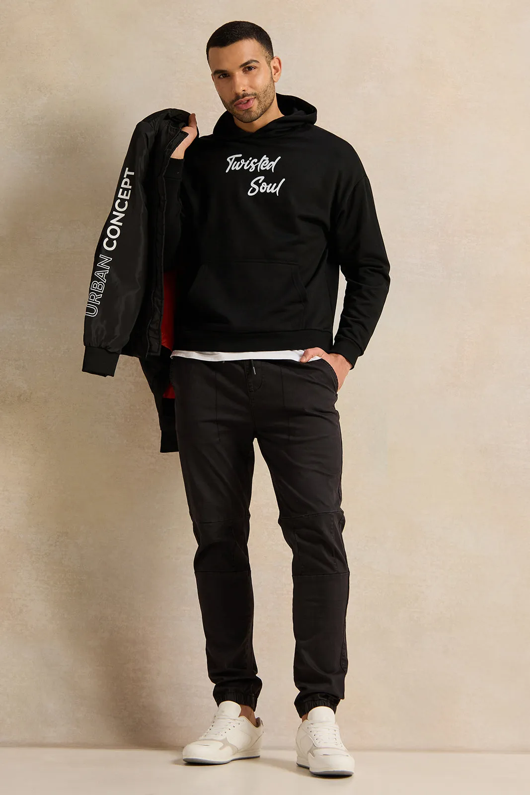 Men Black Oversize Hooded Sweatshirt