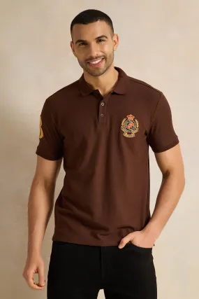 Men Brown Badge Polo Shirt