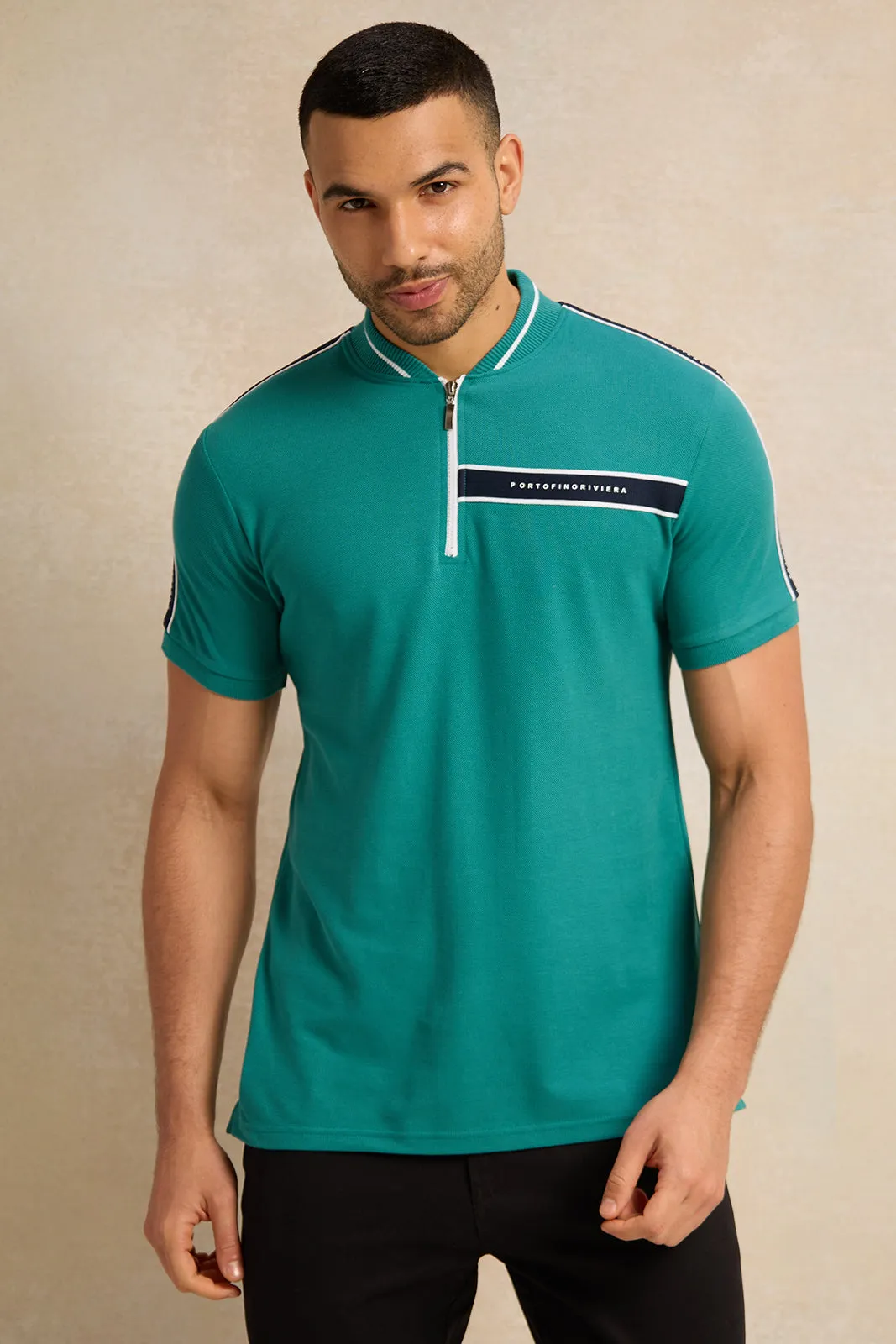 Men Green Solid Polo Shirt