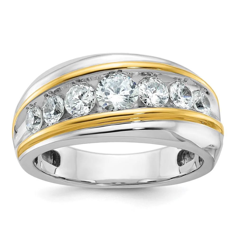 Men's 10.8mm 14k Two Tone Gold 7-Stone Diamond Tapered Band