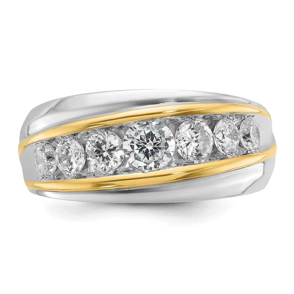 Men's 10.8mm 14k Two Tone Gold 7-Stone Diamond Tapered Band