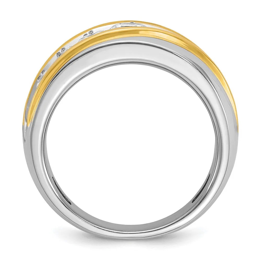 Men's 10.8mm 14k Two Tone Gold 7-Stone Diamond Tapered Band