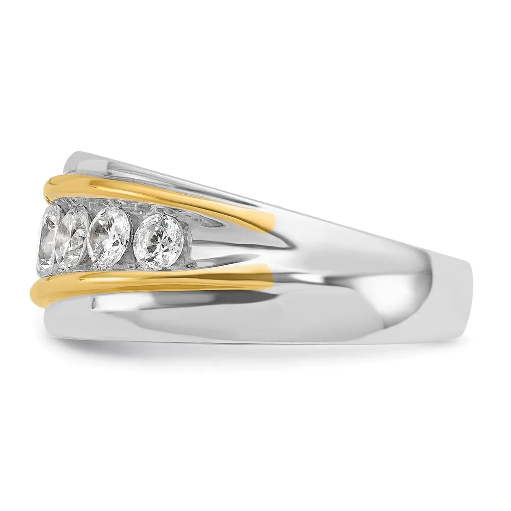 Men's 10.8mm 14k Two Tone Gold 7-Stone Diamond Tapered Band