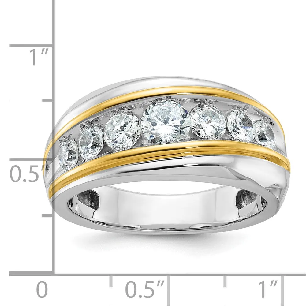 Men's 10.8mm 14k Two Tone Gold 7-Stone Diamond Tapered Band