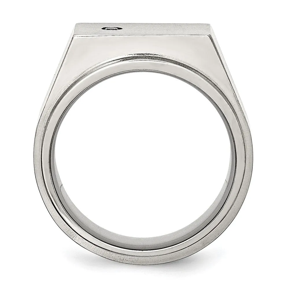 Men's 14mm Stainless Steel & CZ Brushed/Polished Signet Tapered Ring