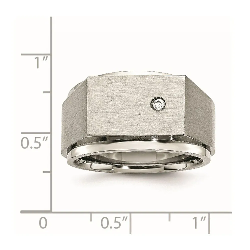 Men's 14mm Stainless Steel & CZ Brushed/Polished Signet Tapered Ring