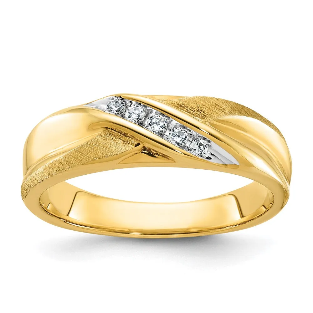 Men's 6.5mm 14K Yellow Gold & Rhodium Lab Created Diamond Tapered Band