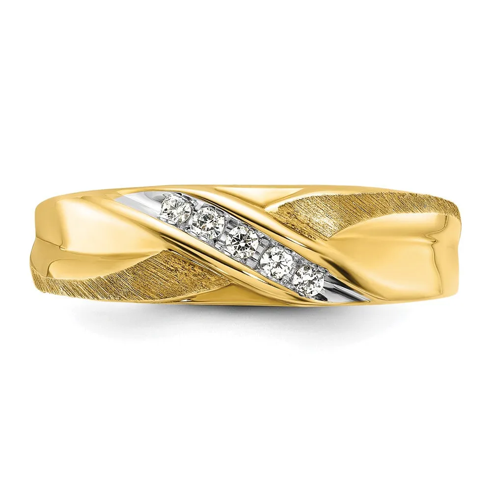 Men's 6.5mm 14K Yellow Gold & Rhodium Lab Created Diamond Tapered Band