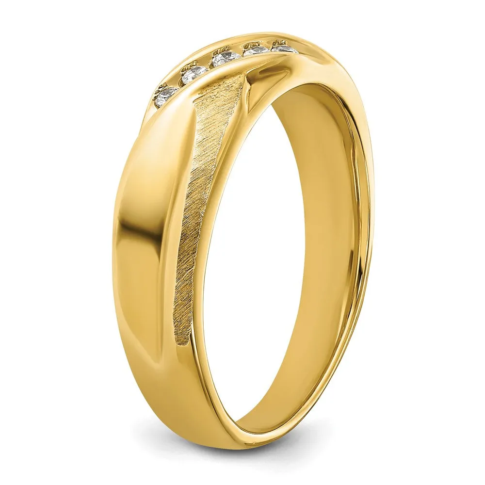 Men's 6.5mm 14K Yellow Gold & Rhodium Lab Created Diamond Tapered Band