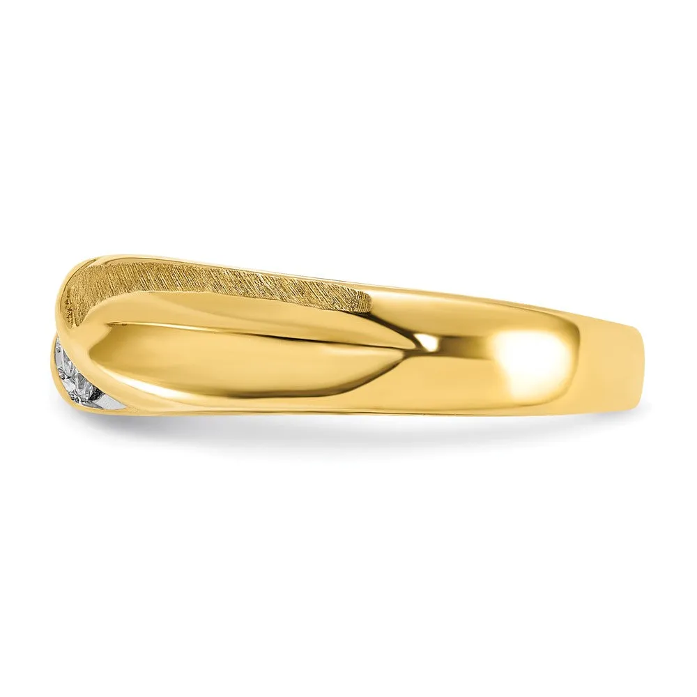 Men's 6.5mm 14K Yellow Gold & Rhodium Lab Created Diamond Tapered Band