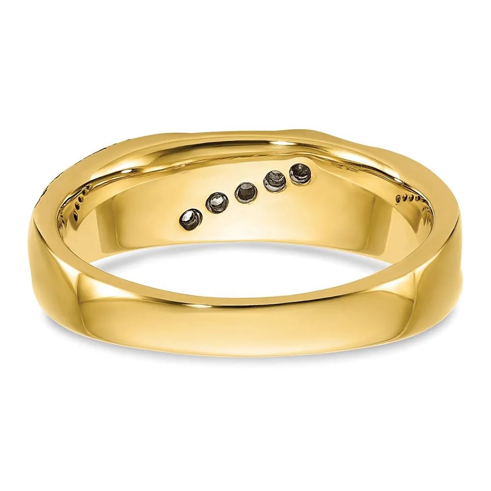 Men's 6.5mm 14K Yellow Gold & Rhodium Lab Created Diamond Tapered Band