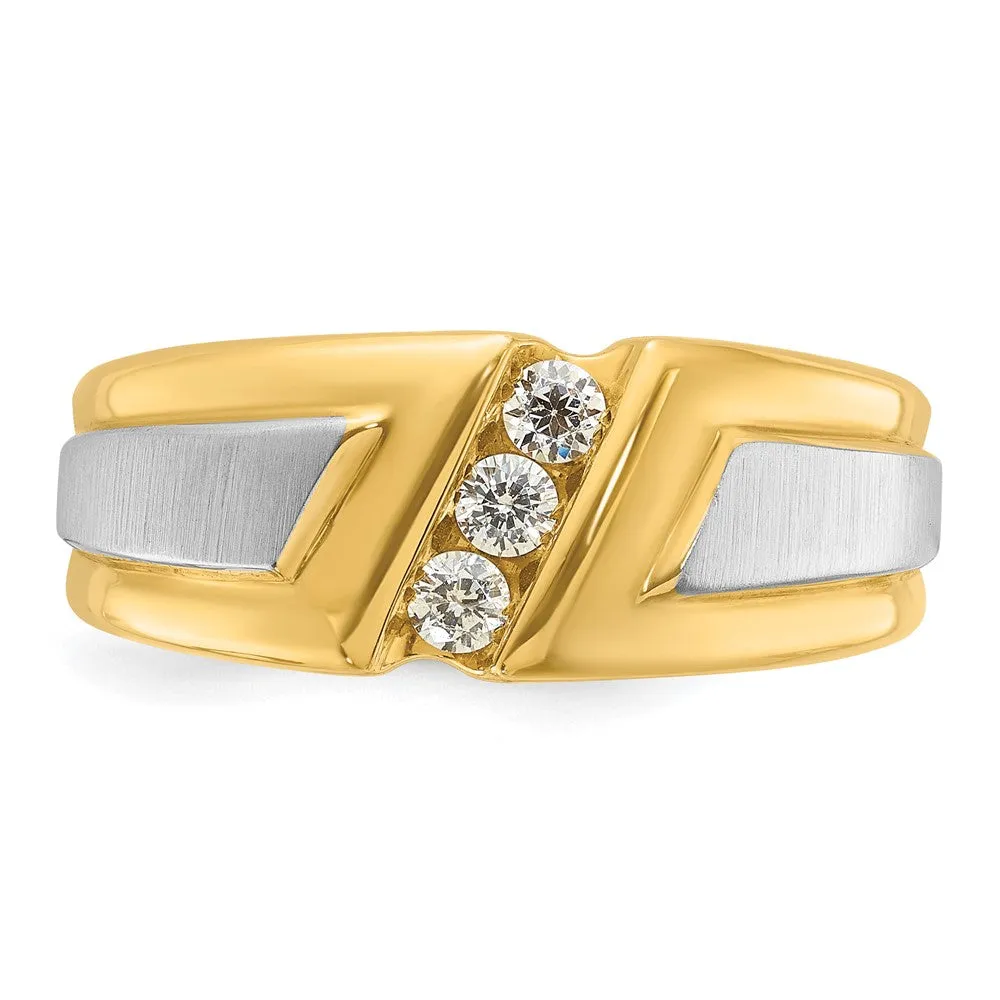 Men's 9.3mm 10K Two Tone Gold 3-Stone 1/4 Ctw Diamond Tapered Band