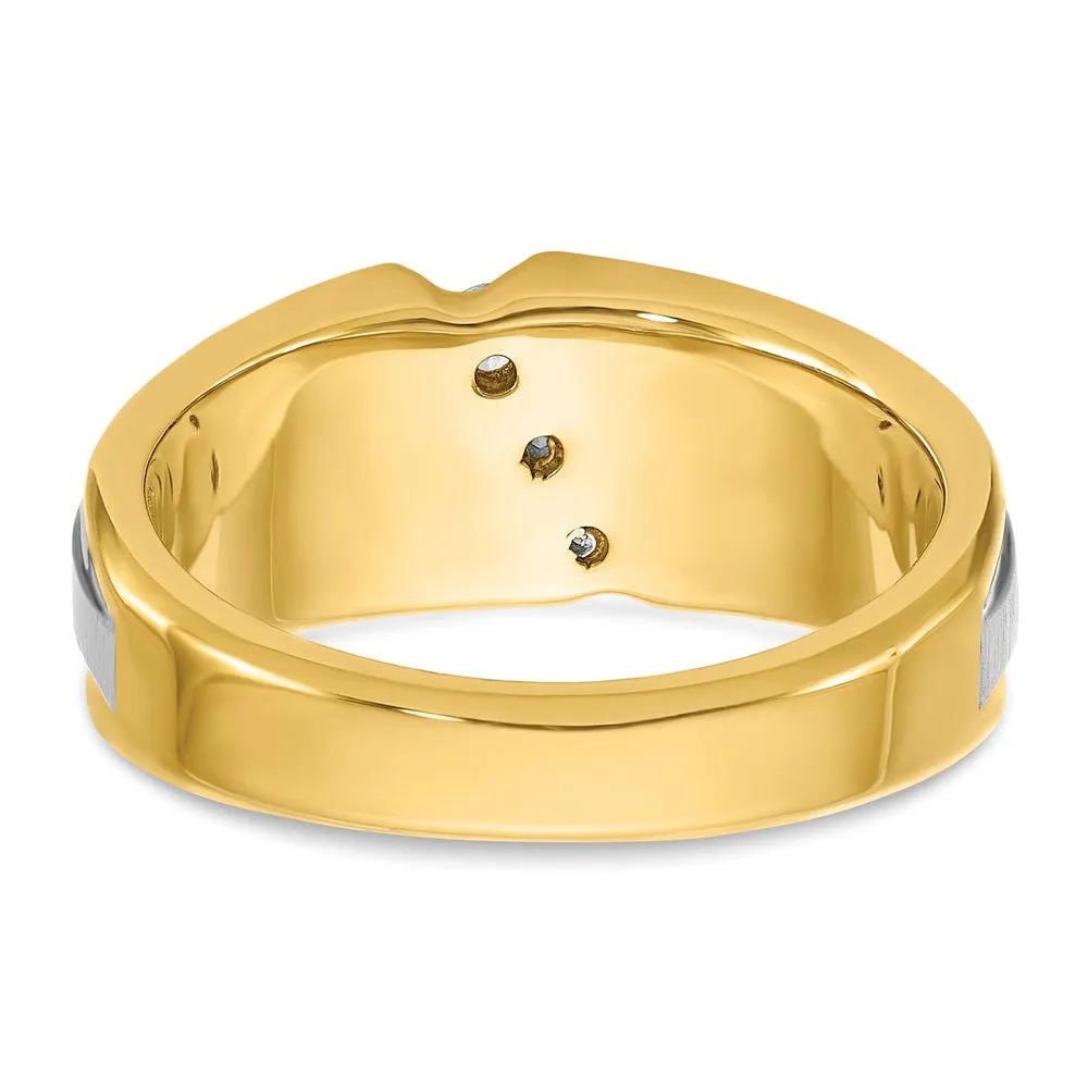 Men's 9.3mm 10K Two Tone Gold 3-Stone 1/4 Ctw Diamond Tapered Band