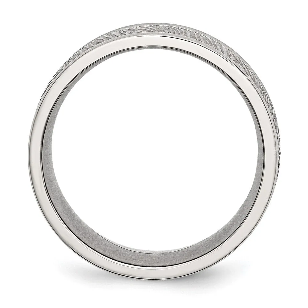 Men's 9mm Stainless Steel Polished and Textured Rounded Edge Band