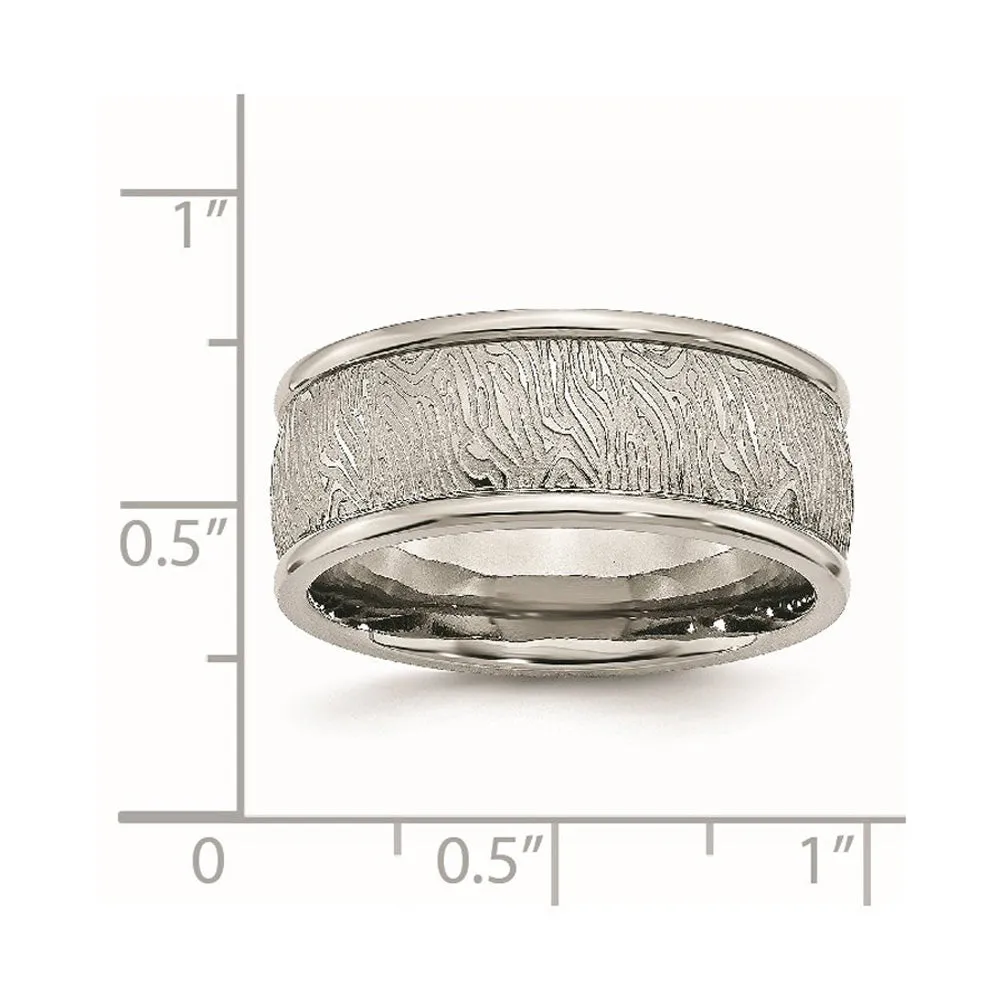 Men's 9mm Stainless Steel Polished and Textured Rounded Edge Band