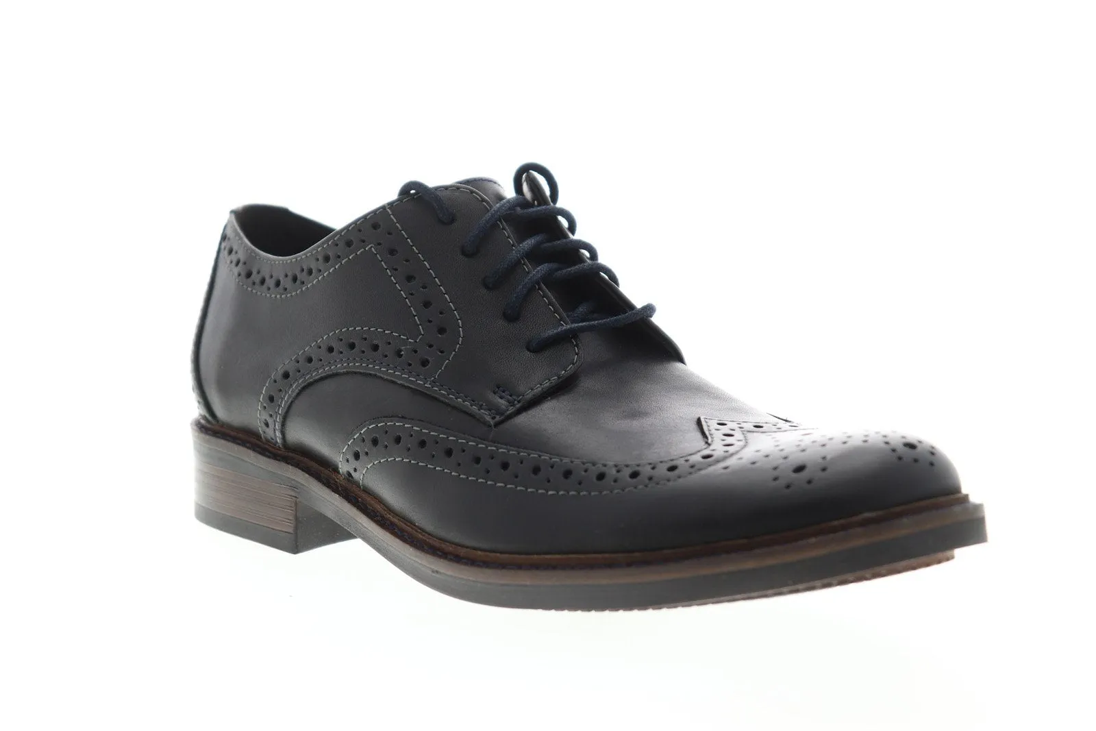 Mens Black Leather Lace Up Plain Toe Oxfords Steve Madden Lawton