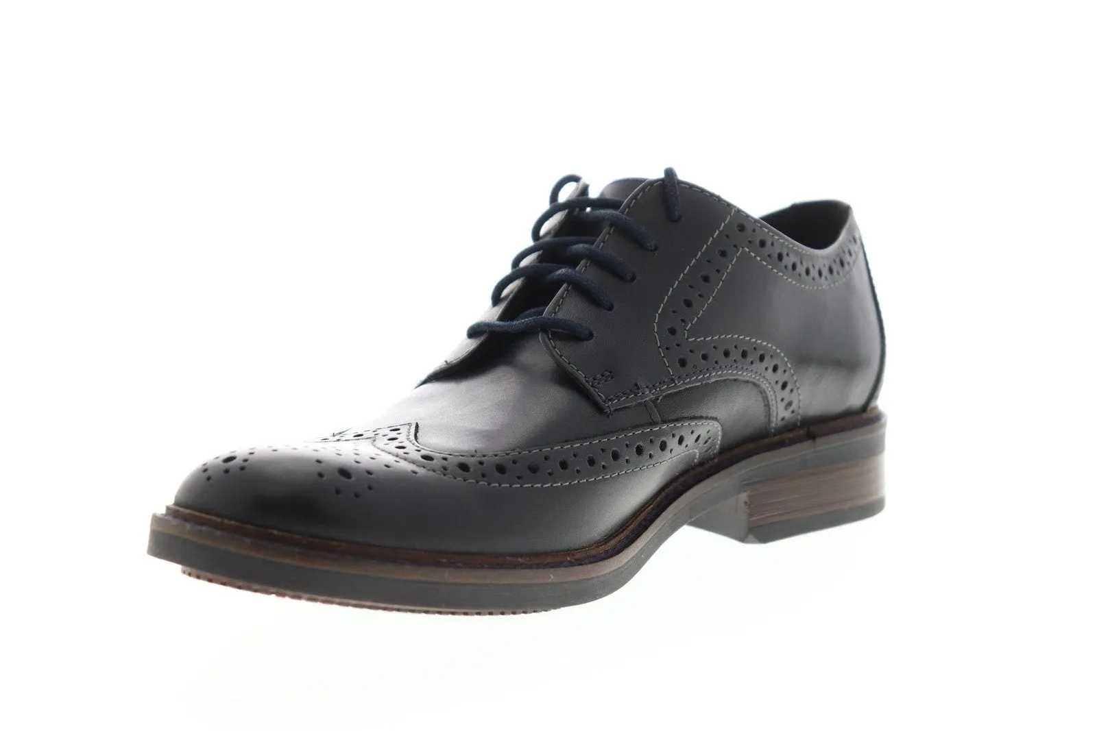 Mens Black Leather Lace Up Plain Toe Oxfords Steve Madden Lawton