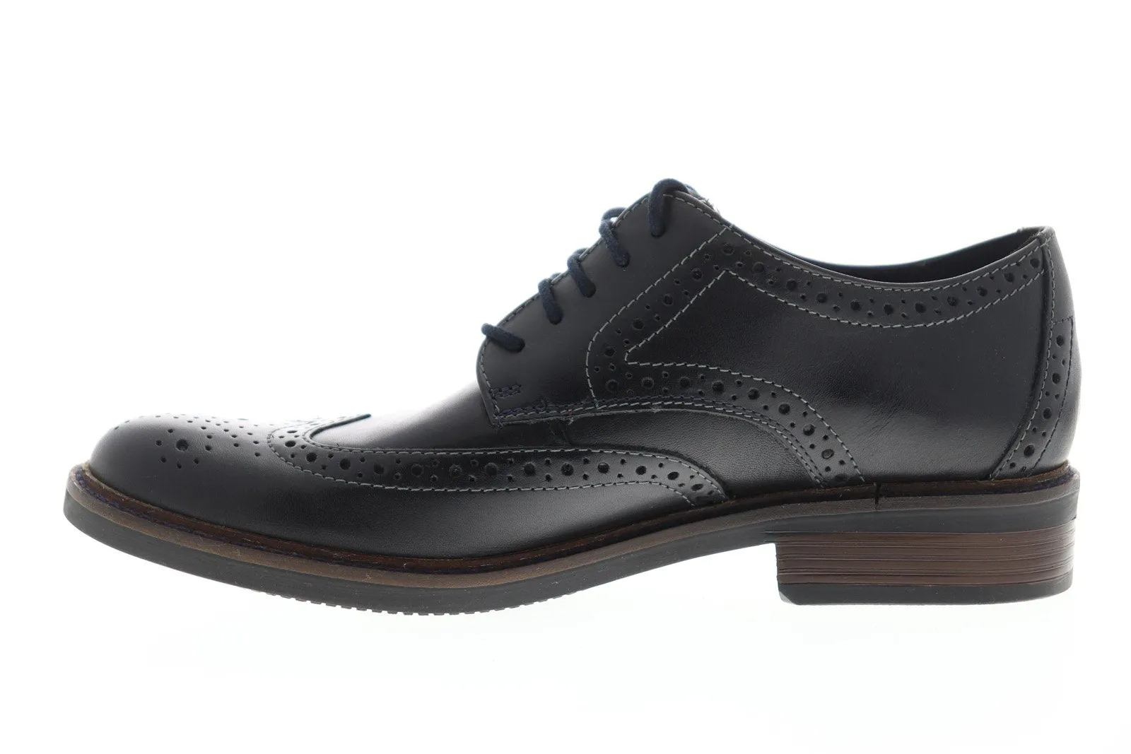 Mens Black Leather Lace Up Plain Toe Oxfords Steve Madden Lawton