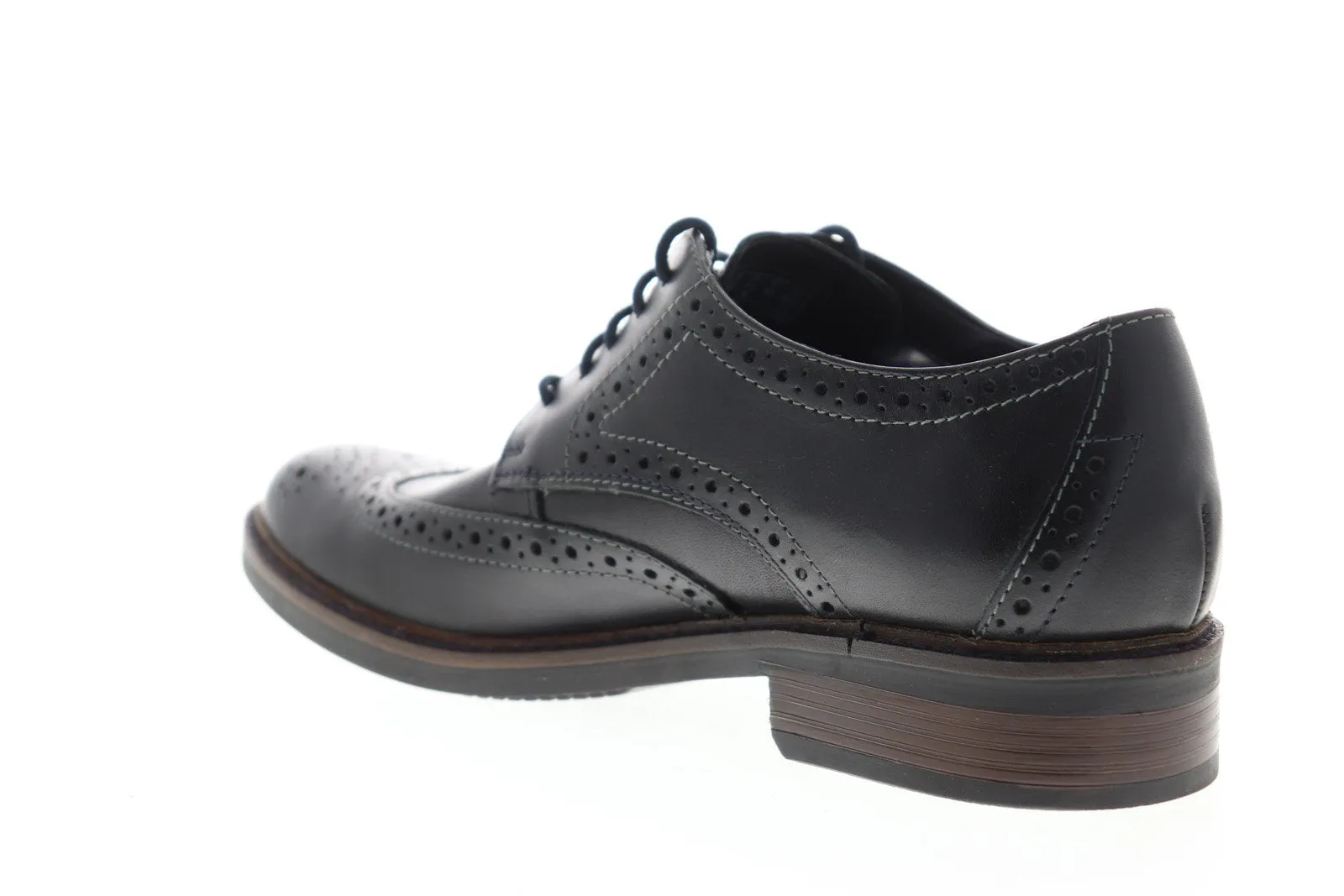 Mens Black Leather Lace Up Plain Toe Oxfords Steve Madden Lawton