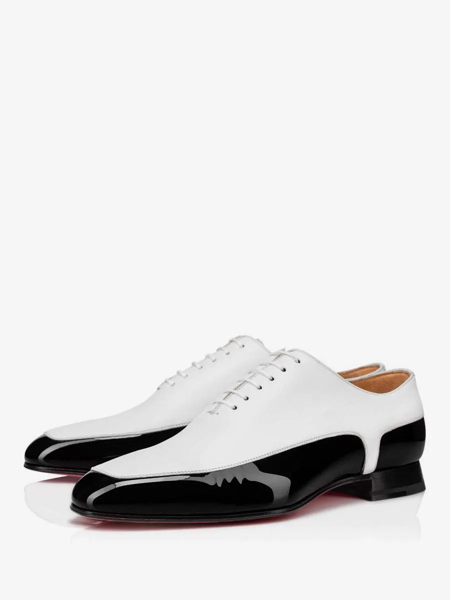 Mens White and Black Patent Leather Dress Shoes