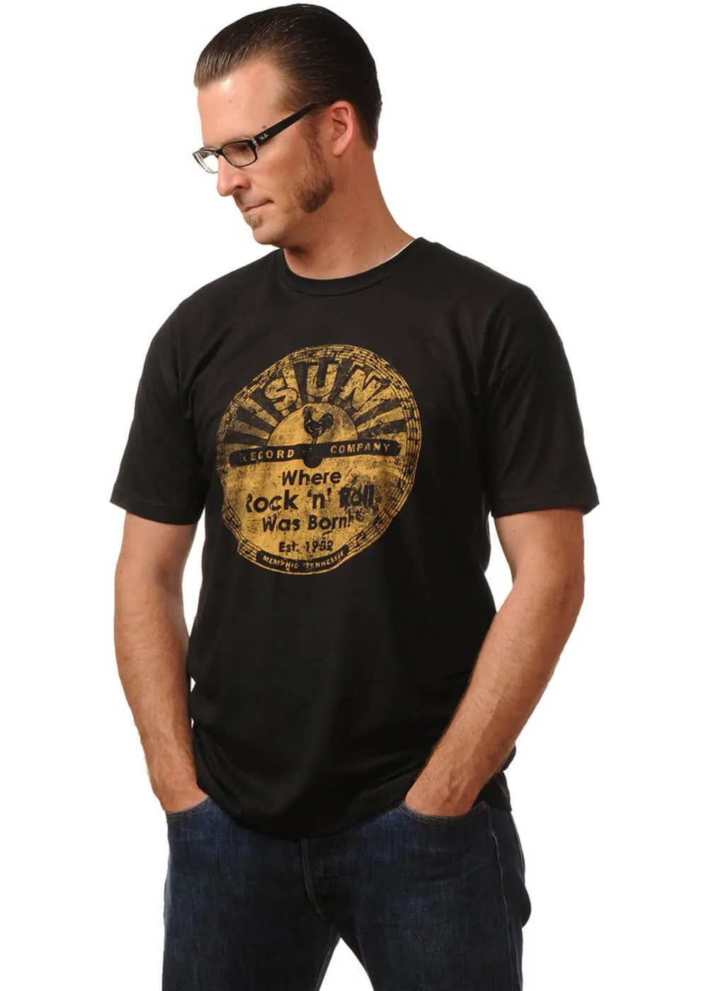 Men's Black Sun Records Logo T-Shirt by Steady Clothing