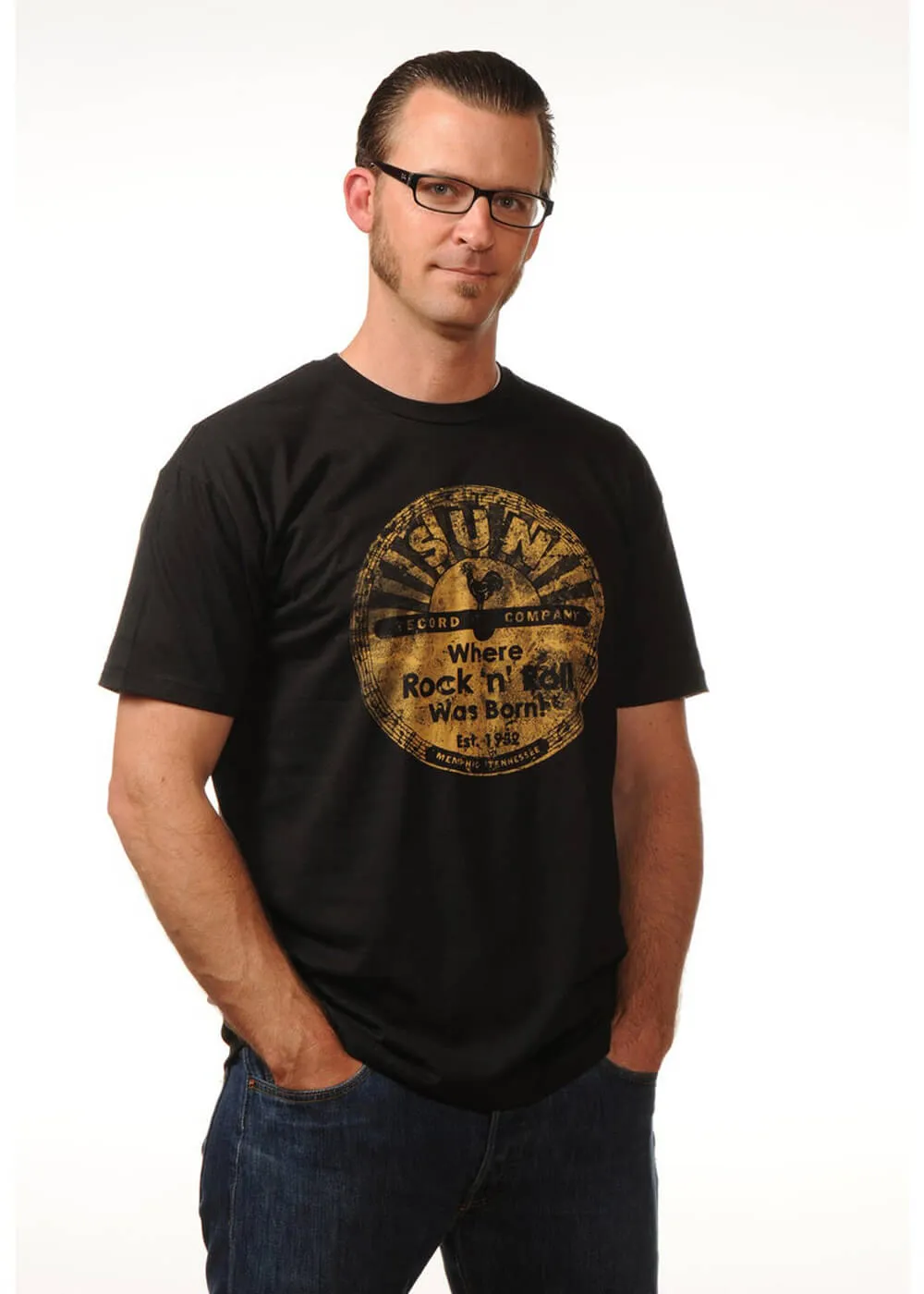 Men's Black Sun Records Logo T-Shirt by Steady Clothing