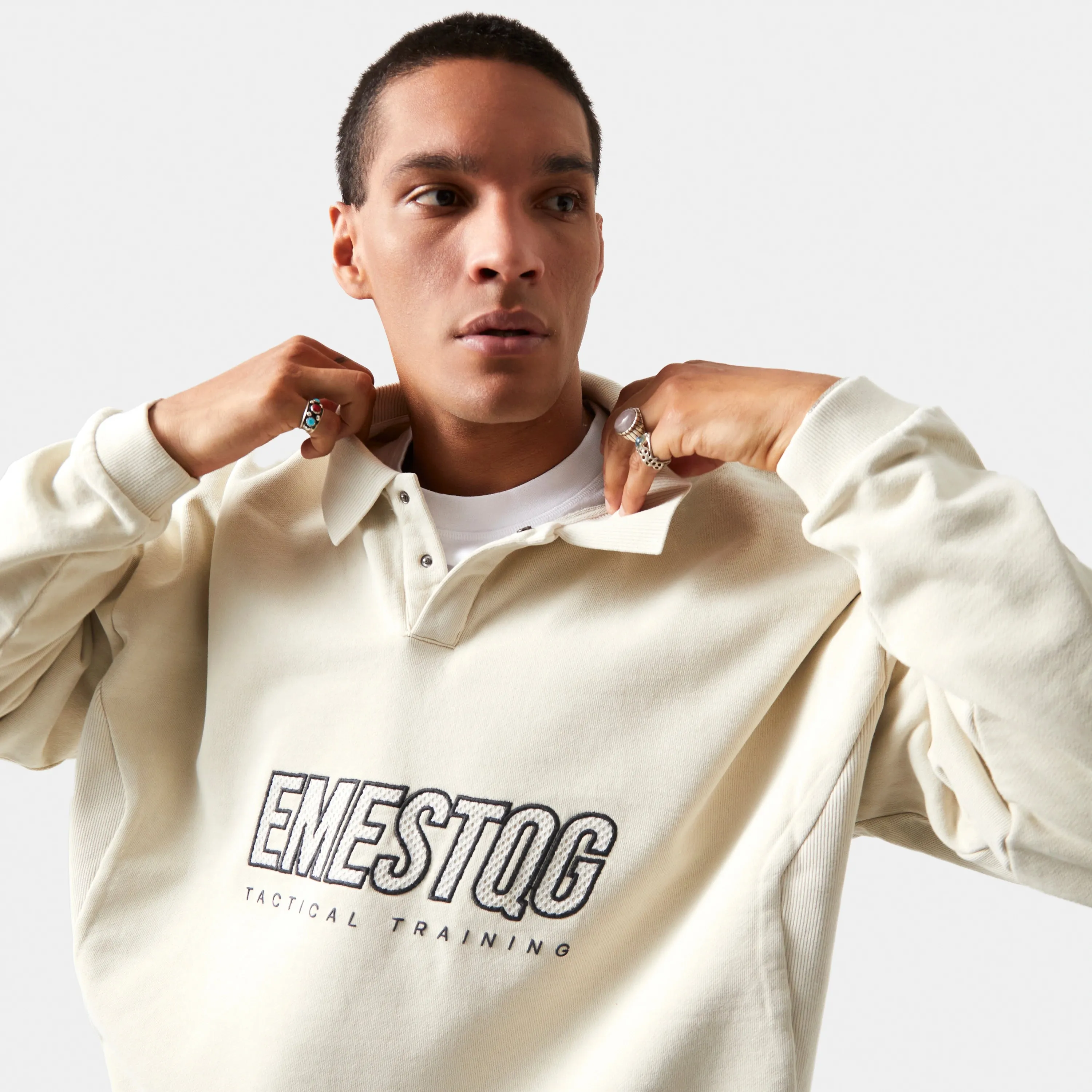 Mesh Off Sand Polo Hoodie