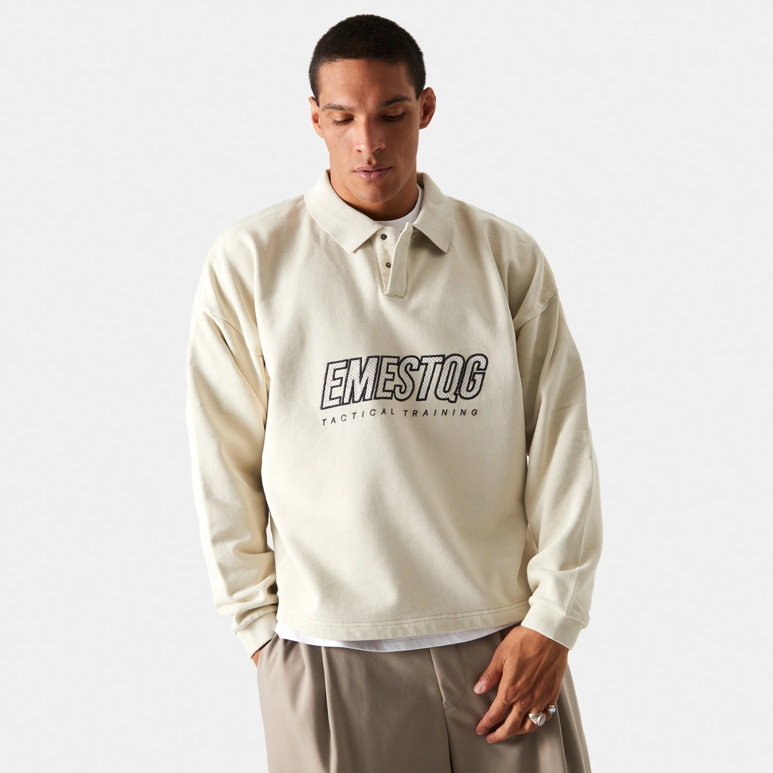 Mesh Off Sand Polo Hoodie