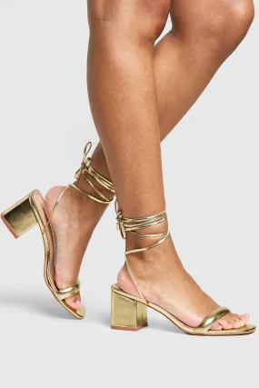 Metallic Low Block Wrap Up Heels