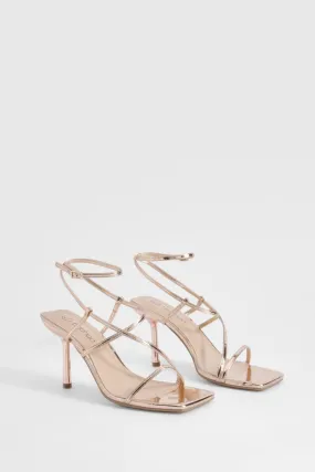 Metallic Square Toe Strappy Mid Height Heels